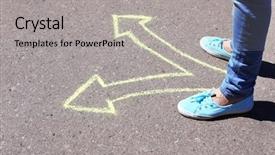  Presentation with asphalt - Beautiful slide set featuring two way street sign - female feet making choice backdrop and a light gray colored foreground