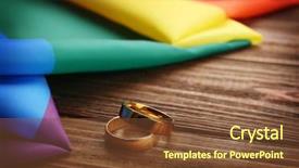  Presentation with rainbow flag - Audience pleasing slide deck consisting of two wedding rings and rainbow backdrop and a tawny brown colored foreground