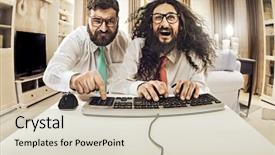  Presentation with geeks - Slide deck consisting of two weird computer geeks having background and a soft green colored foreground