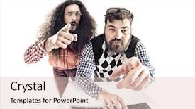  Presentation with geeks - Beautiful PPT layouts featuring two weird computer geeks having backdrop and a lemonade colored foreground