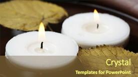  Presentation with white candles - Slide set featuring two white candles floating with leaves on water in bowl background and a tawny brown colored foreground