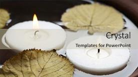  Presentation with white candles - Amazing slide set having two white candles floating with leaves on water in bowl backdrop and a mint green colored foreground
