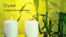  Presentation with white candles - Colorful slide set enhanced with two white candles with bamboo on glowing yellow background backdrop and a yellow colored foreground