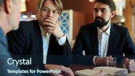  Presentation with new ideas - Amazing presentation design having two white collar workers listening to their coworker with concentration while he sharing ideas concerning new promising project waist-up portrait backdrop and a navy blue colored foreground