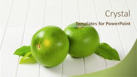  Presentation with green leaves - Colorful slide set enhanced with two-whole-sweetie-fruits-green backdrop and a sky blue colored foreground