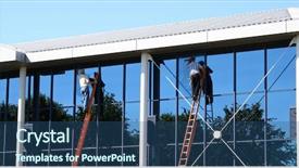  Presentation with work - Audience pleasing slides consisting of two window cleaners at work backdrop and a ocean colored foreground