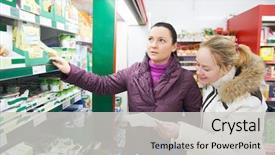  Presentation with bio - Presentation theme featuring dairy supermarket with shopping background and a light gray colored foreground