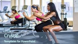  Presentation with employees working together - Presentation having together in gym doing squats background and a ocean colored foreground