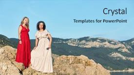  Presentation with women safety against harrasment - Slides enhanced with two women against sky hills background and a light blue colored foreground