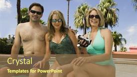  Presentation with women - Beautiful PPT theme featuring two-women-and-a-man backdrop and a tawny brown colored foreground