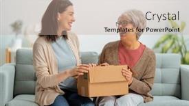  Presentation with fight two boxer boxing - PPT theme consisting of two-women-are-holding-cardboard background and a coral colored foreground