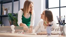  Presentation with notebook - Slides having two-women-artists-drawing background and a soft green colored foreground