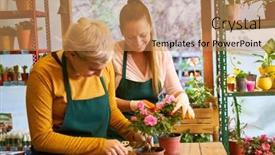  Presentation with nursery - Presentation design having two-women-as-a-floristry background and a coral colored foreground