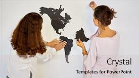  Presentation with world map puzzle - Presentation theme with two women assemble puzzle world background and a soft green colored foreground
