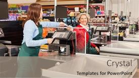  Presentation with team work - Theme having two-women-at-the-supermarket background and a mint green colored foreground