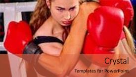  Presentation with martial arts - Presentation design consisting of two women boxer wearing red background and a red colored foreground