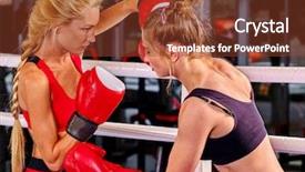  Presentation with martial arts - Cool new slide deck with two women boxer wearing red gloves to box in ring martial arts concept backdrop and a tawny brown colored foreground
