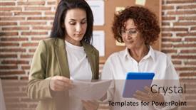  Presentation with business women - Presentation consisting of two-women-business-workers-reading background and a coral colored foreground