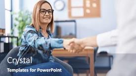  Presentation with business women - Slides featuring two-women-business-workers-shake background and a ocean colored foreground