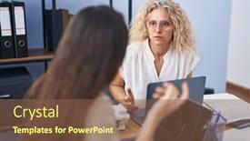  Presentation with business women - PPT theme having two-women-business-workers-using background and a tawny brown colored foreground