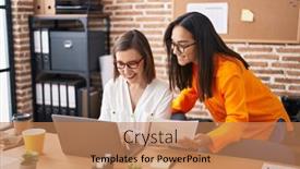  Presentation with business women - PPT theme featuring two-women-business-workers-using background and a  colored foreground