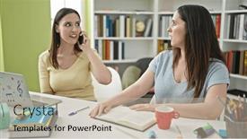  Presentation with study - Presentation theme with two-women-disturbing-study background and a mint green colored foreground