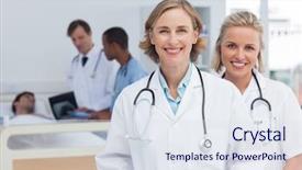  Presentation with octagon two mma fighters standing - PPT layouts featuring two women doctors standing background and a sky blue colored foreground