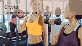 Presentation with training - Presentation design with two-women-doing-fitness-training background and a coral colored foreground