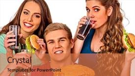  Presentation with hamburger - Theme with two women drink glass cola background and a coral colored foreground