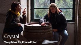  Presentation with vintage women - Audience pleasing theme consisting of two-women-drink-wine backdrop and a wine colored foreground