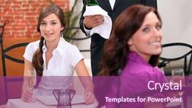  Presentation with sparkling wine - Amazing PPT theme having two women drinking sparkling wine at restaurant backdrop and a violet colored foreground