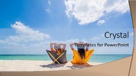  Presentation with holidays - Amazing PPT theme having two women enjoying their holidays backdrop and a light blue colored foreground