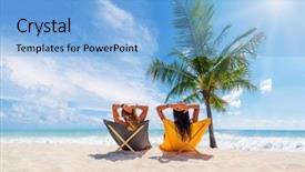  Presentation with holidays - Slide set with two women enjoying their holidays background and a light blue colored foreground