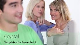  Presentation with women - Beautiful PPT theme featuring two-women-gossiping-about-man backdrop and a mint green colored foreground