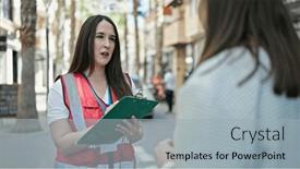  Presentation with survey - Presentation consisting of two-women-having-survey-interview background and a light gray colored foreground