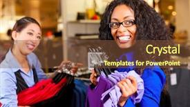  Presentation with mall - Colorful slide set enhanced with two women in a shopping backdrop and a tawny brown colored foreground