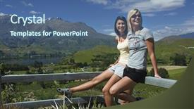  Presentation with native americans - Colorful presentation theme enhanced with two women leaning against countryside backdrop and a ocean colored foreground