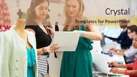  Presentation with women meeting - Theme featuring two women meeting in fashion background and a coral colored foreground