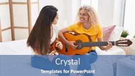  Presentation with ukulele - Presentation having two-women-mother-and-daughter background and a ocean colored foreground