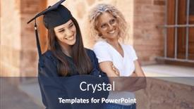  Presentation with university - Slides having two-women-mother-and-graduated background and a ocean colored foreground