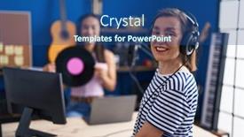  Presentation with music vinyl - PPT theme featuring two-women-musicians-listening background and a ocean colored foreground