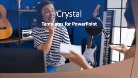  Presentation with music studio - Slide deck consisting of two-women-musicians-listening background and a ocean colored foreground