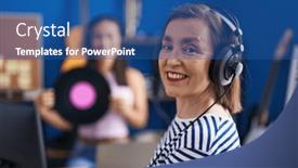  Presentation with music vinyl - Slide deck featuring two-women-musicians-listening and a ocean colored foreground