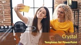  Presentation with women making - Presentation with two-women-musicians-playing-classical background and a  colored foreground