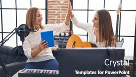  Presentation with music spanish - Slide deck enhanced with two-women-musicians-playing-classical background and a tawny brown colored foreground