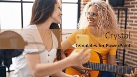  Presentation with ukulele - PPT layouts enhanced with two-women-musicians-playing-classical background and a coral colored foreground