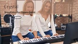  Presentation with piano - Presentation theme with two-women-musicians-playing-piano background and a coral colored foreground