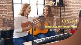  Presentation with ukulele - PPT theme consisting of two-women-musicians-singing-song background and a tawny brown colored foreground
