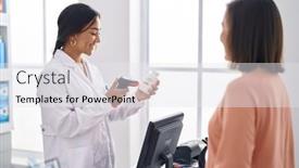  Presentation with scanning - Presentation design with two-women-pharmacist-scanning-pills background and a white colored foreground