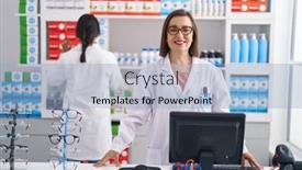  Presentation with pharmacy - Theme consisting of two-women-pharmacist-using-computer background and a light blue colored foreground